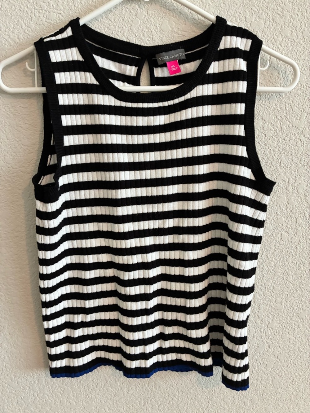 Vince Camuto Black & White Striped Ribbed Sleeveless Tank